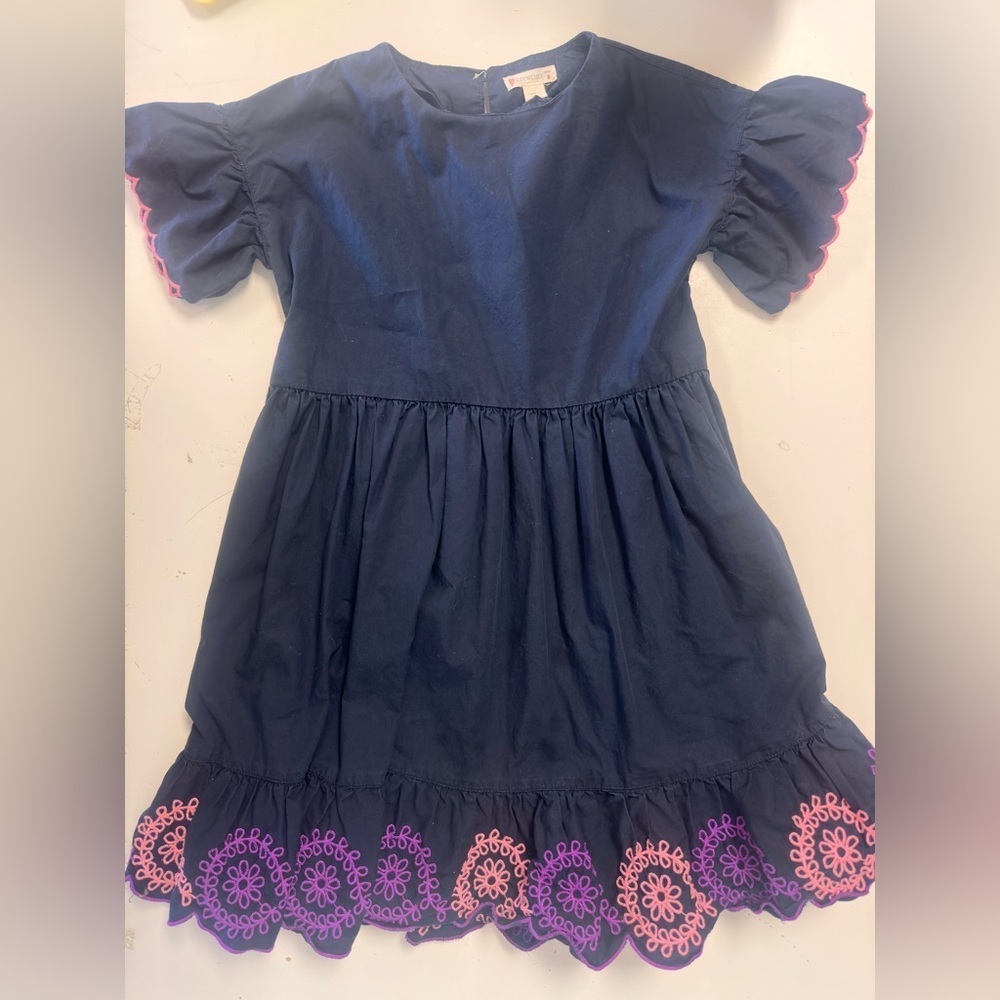 Crewcuts Scalloped Embroidered Navy Dress 8